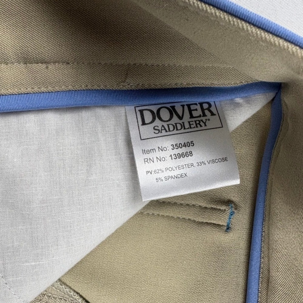 Dover Saddlery Riding Breeches Wellesley Tan Cornflower Knee Patch Size 16 - Picture 11 of 14